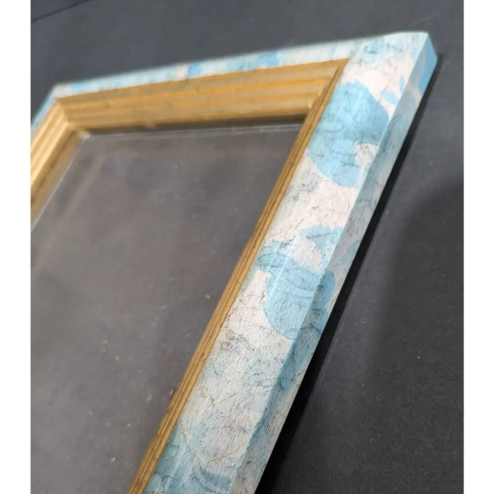 Vintage Burnes of Boston 5x7 Picture Frame Blue Floral Marbled Gold Beveled Trim